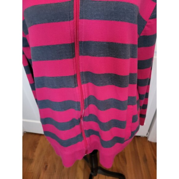 Pink/Gray Striped Zip Up French Terry Funnel Neck 1X Sporty Athleisure Preppy - Picture 4 of 7